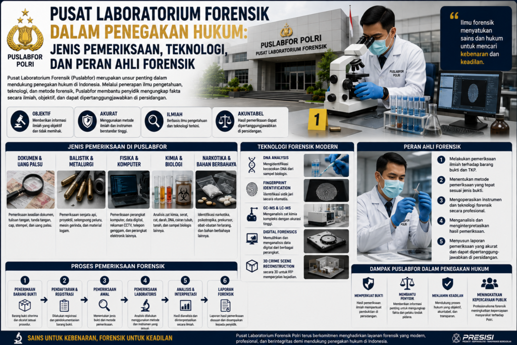 Pusat Laboratorium Forensik dalam Penegakan Hukum: Jenis Pemeriksaan, Teknologi, dan Peran Ahli Forensik