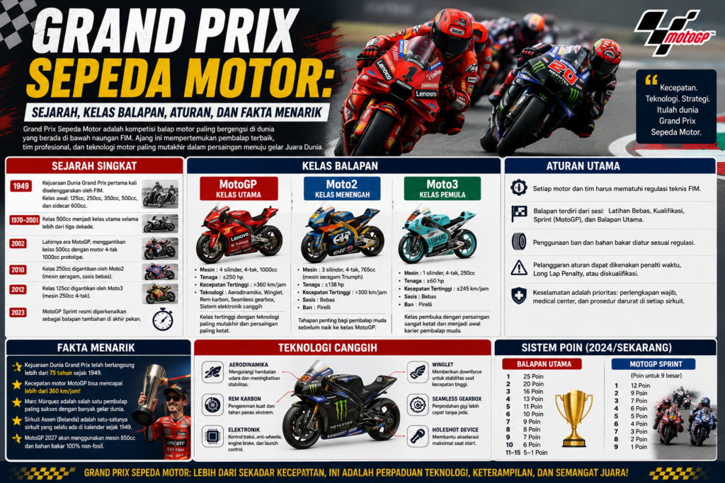 Grand Prix Sepeda Motor: Sejarah, Kelas Balapan, Aturan, dan Fakta Menarik