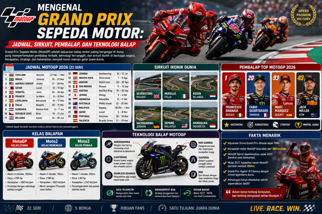 Mengenal Grand Prix Sepeda Motor: Jadwal, Sirkuit, Pembalap, dan Teknologi Balap
