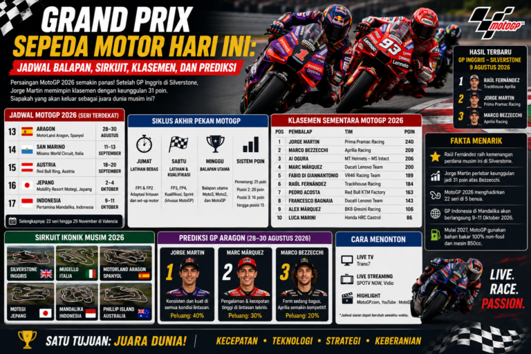 Grand Prix Sepeda Motor Hari Ini: Jadwal Balapan, Sirkuit, Klasemen, dan Prediksi