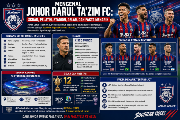 Mengenal Johor Darul Ta'zim FC: Skuad, Pelatih, Stadion, Gelar, dan Fakta Menarik