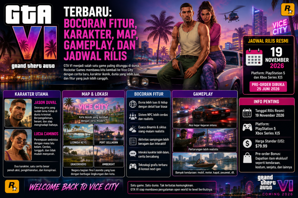 GTA VI Terbaru: Bocoran Fitur, Karakter, Map, Gameplay, dan Jadwal Rilis