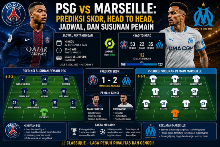 PSG vs Marseille: Prediksi Skor, Head to Head, Jadwal, dan Susunan Pemain