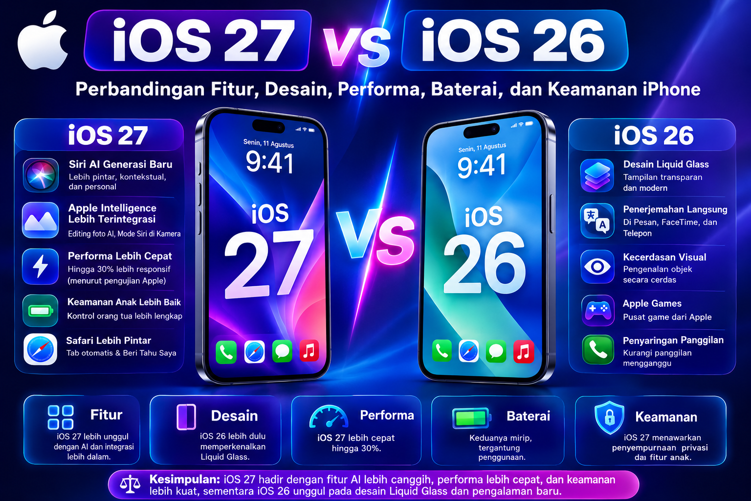 iOS 27 vs iOS 26: Perbandingan Fitur, Desain, Performa, Baterai, dan Keamanan iPhone