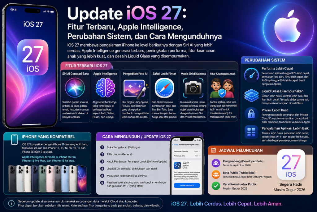 Update iOS 27: Fitur Terbaru, Apple Intelligence, Perubahan Sistem, dan Cara Mengunduhnya