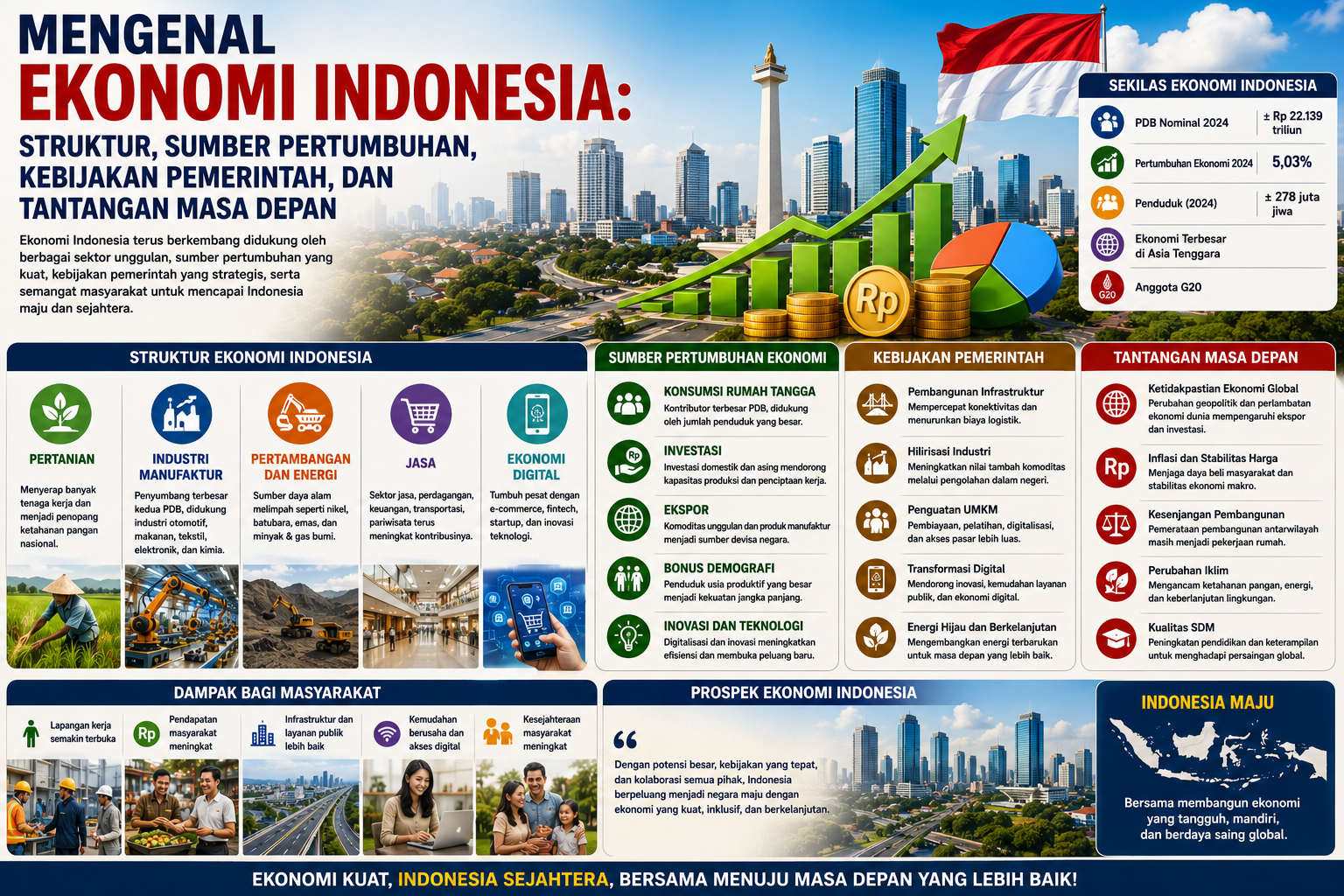 Mengenal Ekonomi Indonesia: Struktur, Sumber Pertumbuhan, Kebijakan Pemerintah, dan Tantangan Masa Depan
