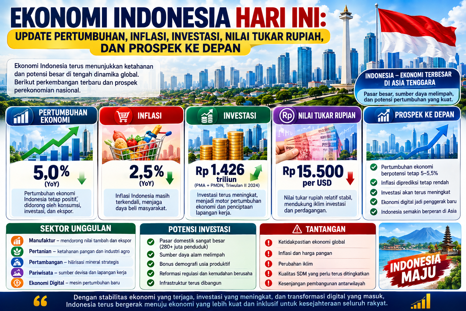 Ekonomi Indonesia Hari Ini: Update Pertumbuhan, Inflasi, Investasi, Nilai Tukar Rupiah, dan Prospek ke Depan