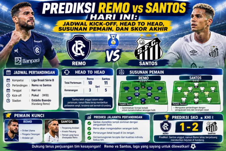Prediksi Remo vs Santos Hari Ini: Jadwal Kick-off, Head to Head, Susunan Pemain, dan Skor Akhir
