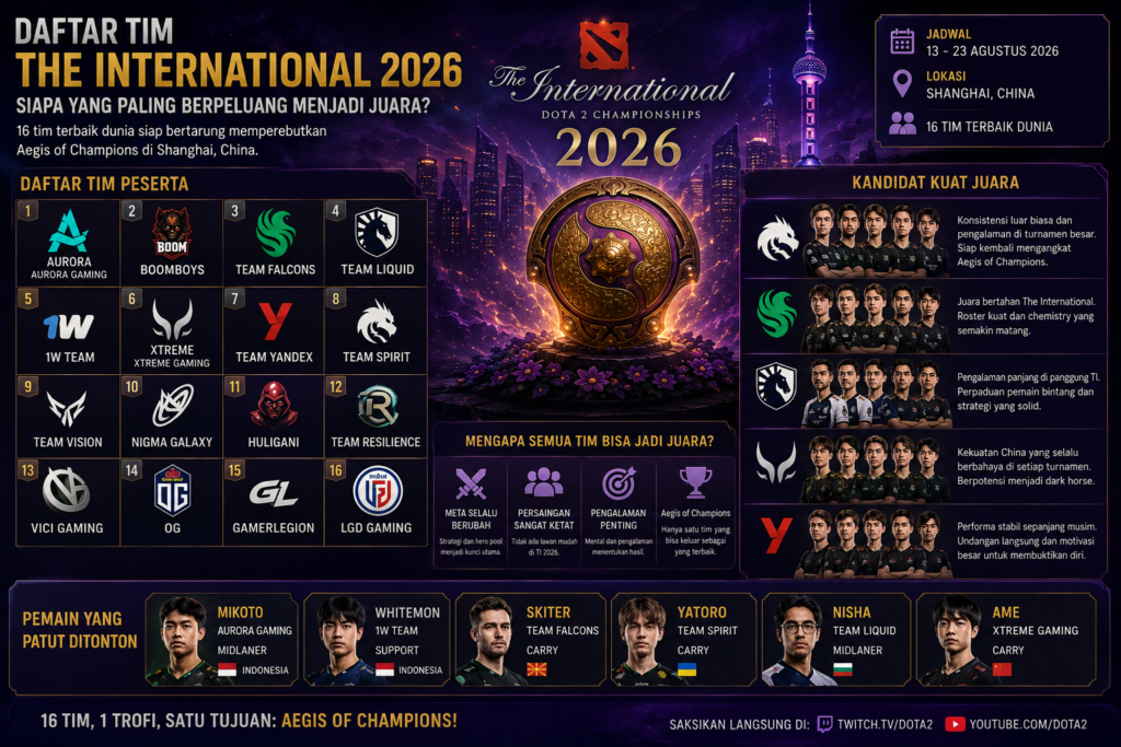 Daftar Tim The International 2026, Siapa yang Paling Berpeluang Menjadi Juara?
