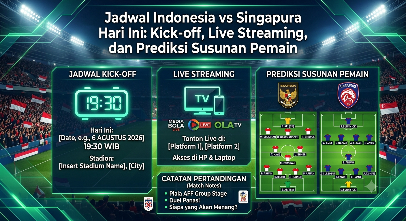 Jadwal Indonesia vs Singapura Hari Ini: Kick-off, Live Streaming, dan Prediksi Susunan Pemain