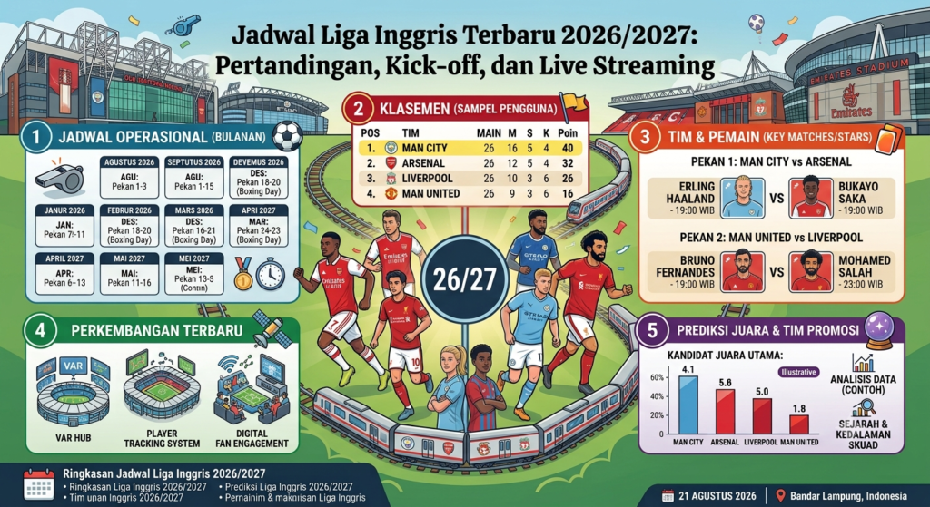 Jadwal Liga Inggris Terbaru 2026/2027: Pertandingan, Kick-off, dan Live Streaming