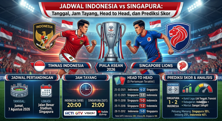 Jadwal Indonesia vs Singapura: Tanggal, Jam Tayang, Head to Head, dan Prediksi Skor