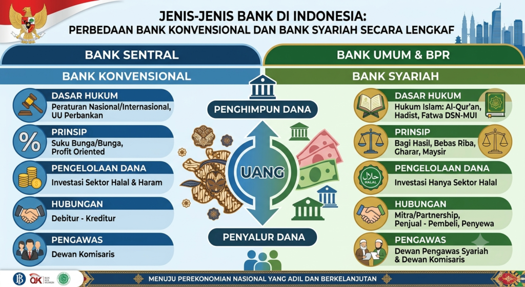 Jenis-Jenis Bank di Indonesia: Perbedaan Bank Konvensional dan Bank Syariah Secara Lengkap