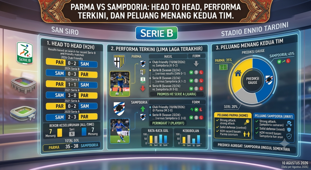 Parma vs Sampdoria: Head to Head, Performa Terkini, dan Peluang Menang Kedua Tim