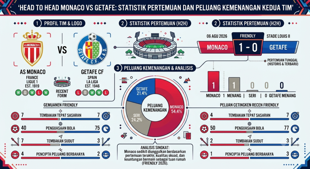 Head to Head Monaco vs Getafe: Statistik Pertemuan dan Peluang Kemenangan Kedua Tim