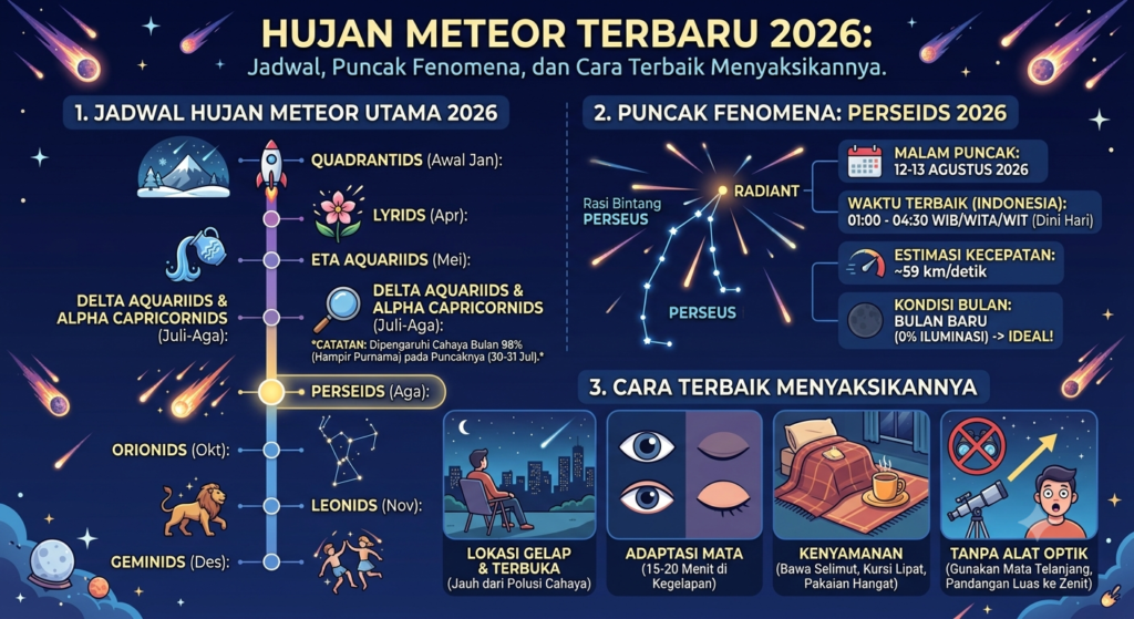 Hujan Meteor Terbaru 2026: Jadwal, Puncak Fenomena, dan Cara Terbaik Menyaksikannya