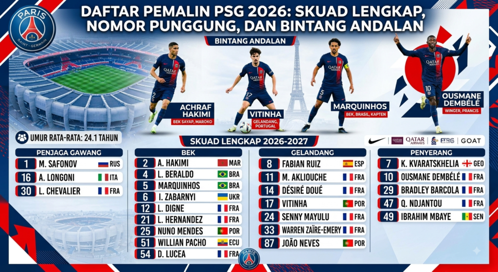 Daftar Pemain PSG 2026: Skuad Lengkap, Nomor Punggung, dan Bintang Andalan