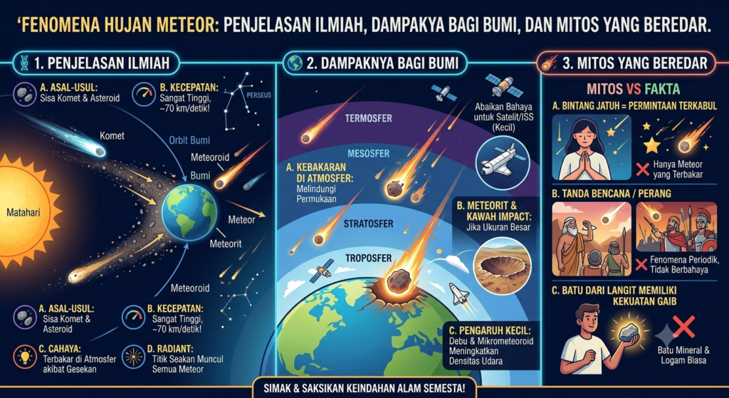 Fenomena Hujan Meteor: Penjelasan Ilmiah, Dampaknya bagi Bumi, dan Mitos yang Beredar