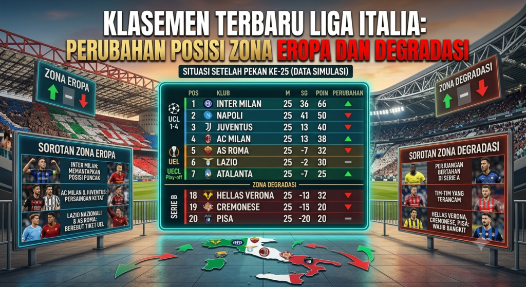 Klasemen Terbaru Liga Italia: Perubahan Posisi Zona Eropa dan Degradasi