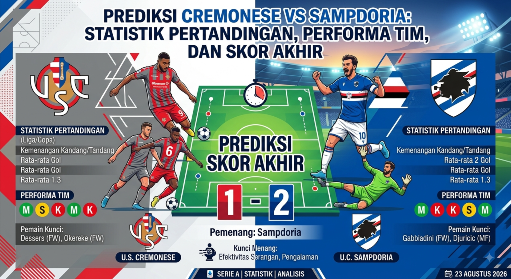 Prediksi Cremonese vs Sampdoria: Statistik Pertandingan, Performa Tim, dan Skor Akhir