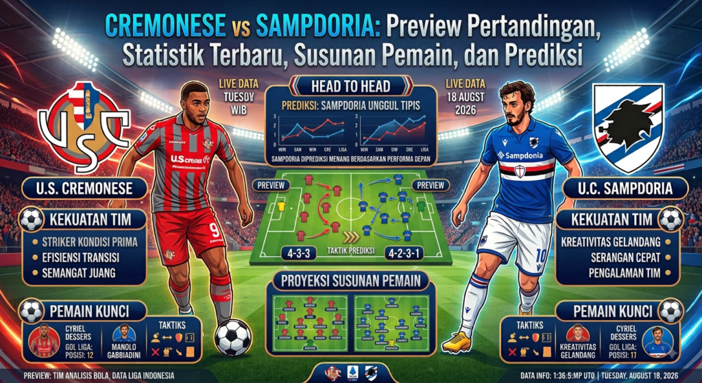 Cremonese vs Sampdoria: Preview Pertandingan, Statistik Terbaru, Susunan Pemain, dan Prediksi