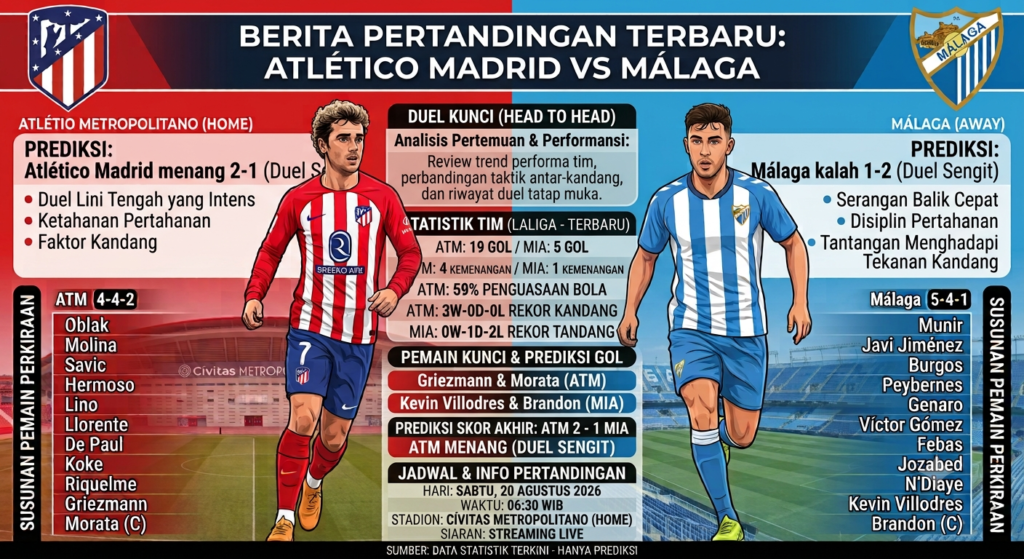 Atlético Madrid vs Málaga Terbaru: Jadwal, H2H, Prediksi, Susunan Pemain, dan Berita Tim