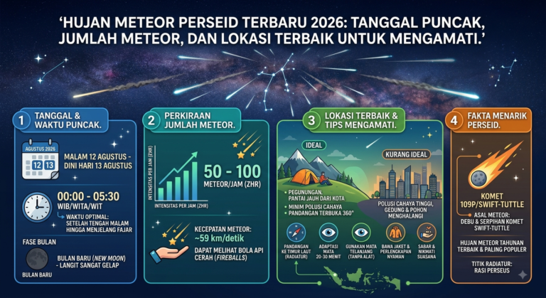 Hujan Meteor Perseid Terbaru 2026: Tanggal Puncak, Jumlah Meteor, dan Lokasi Terbaik untuk Mengamati