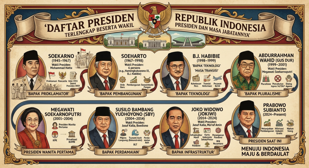 Daftar Presiden Republik Indonesia Terlengkap Beserta Wakil Presiden dan Masa Jabatannya