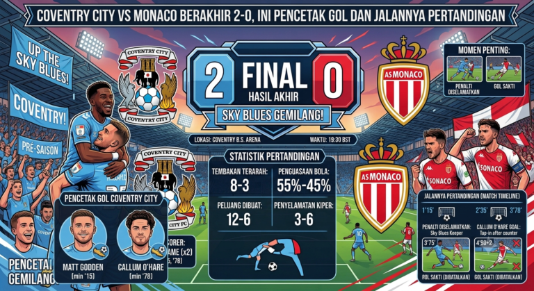 Coventry City vs Monaco Berakhir 2-0, Ini Pencetak Gol dan Jalannya Pertandingan