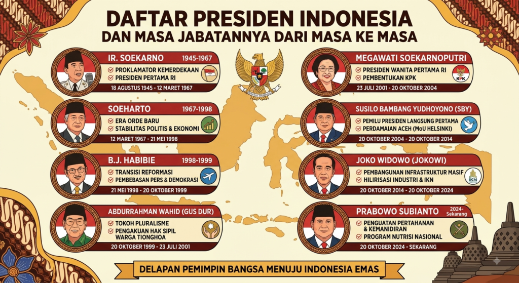 aftar Presiden Indonesia dan Masa Jabatannya dari Masa ke Masa