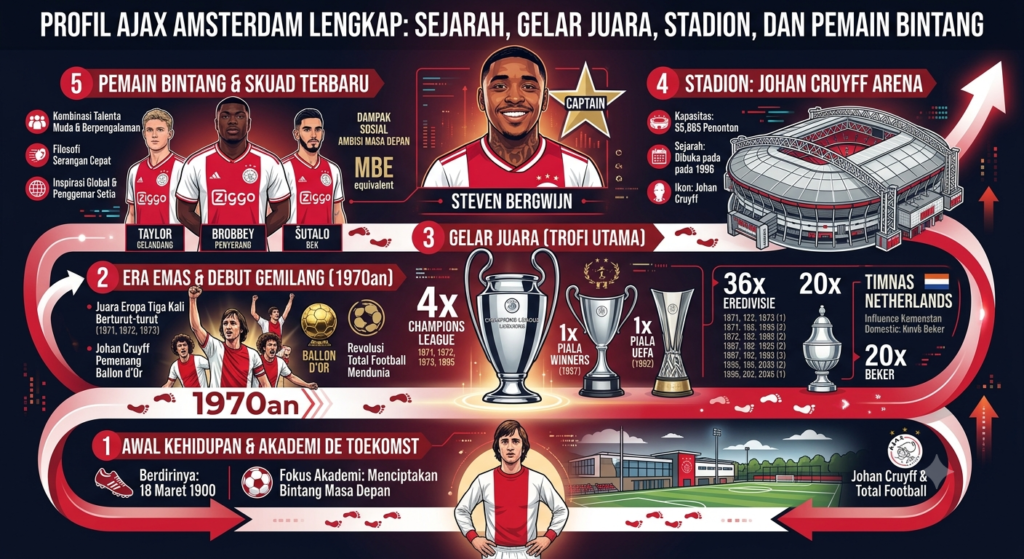 Profil Ajax Amsterdam Lengkap: Sejarah, Gelar Juara, Stadion, dan Pemain Bintang