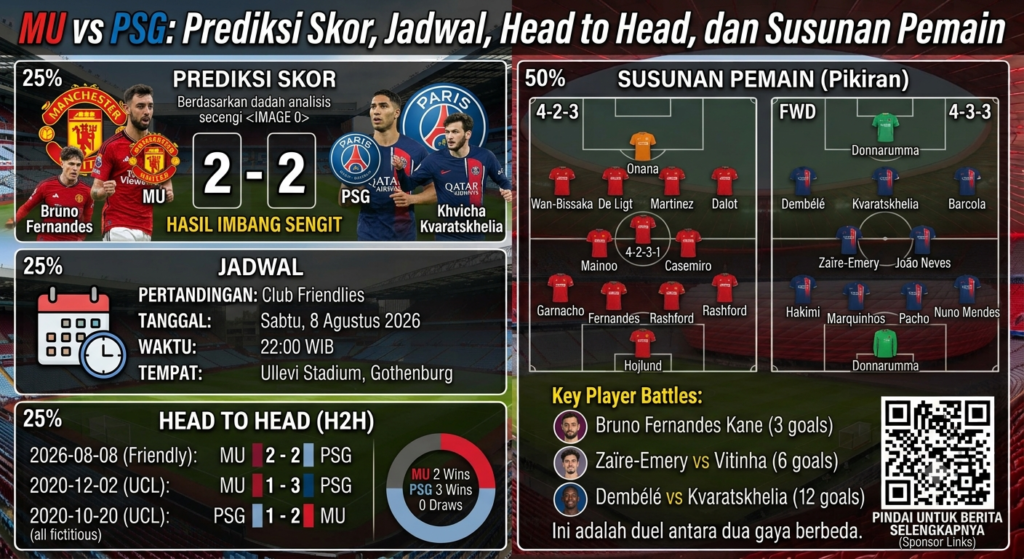 MU vs PSG: Prediksi Skor, Jadwal, Head to Head, dan Susunan Pemain
