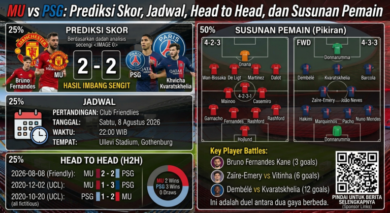 MU vs PSG: Prediksi Skor, Jadwal, Head to Head, dan Susunan Pemain