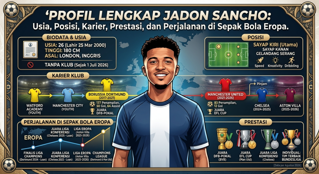 Profil Lengkap Jadon Sancho: Usia, Posisi, Karier, Prestasi, dan Perjalanan di Sepak Bola Eropa