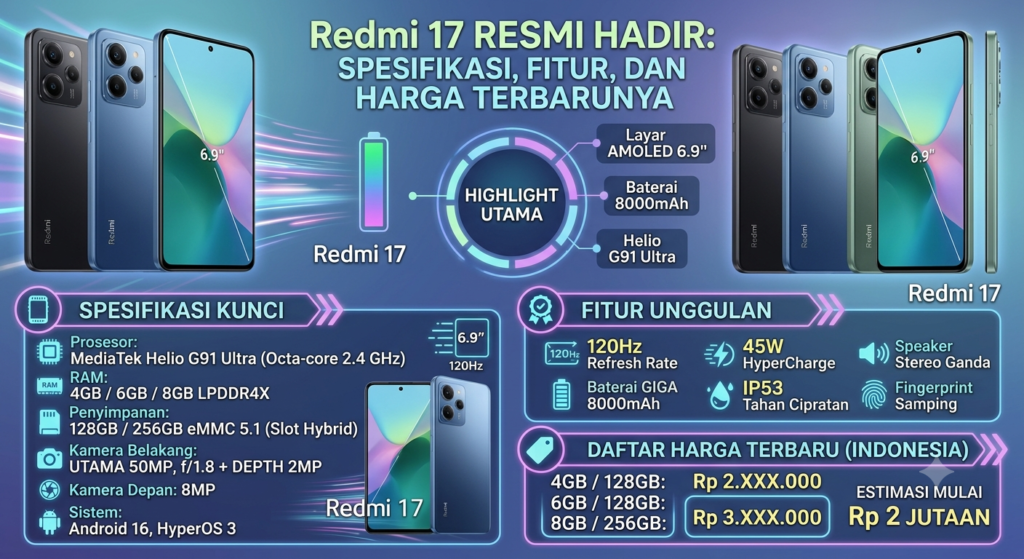Redmi 17 Resmi Hadir: Spesifikasi, Fitur, dan Harga Terbarunya