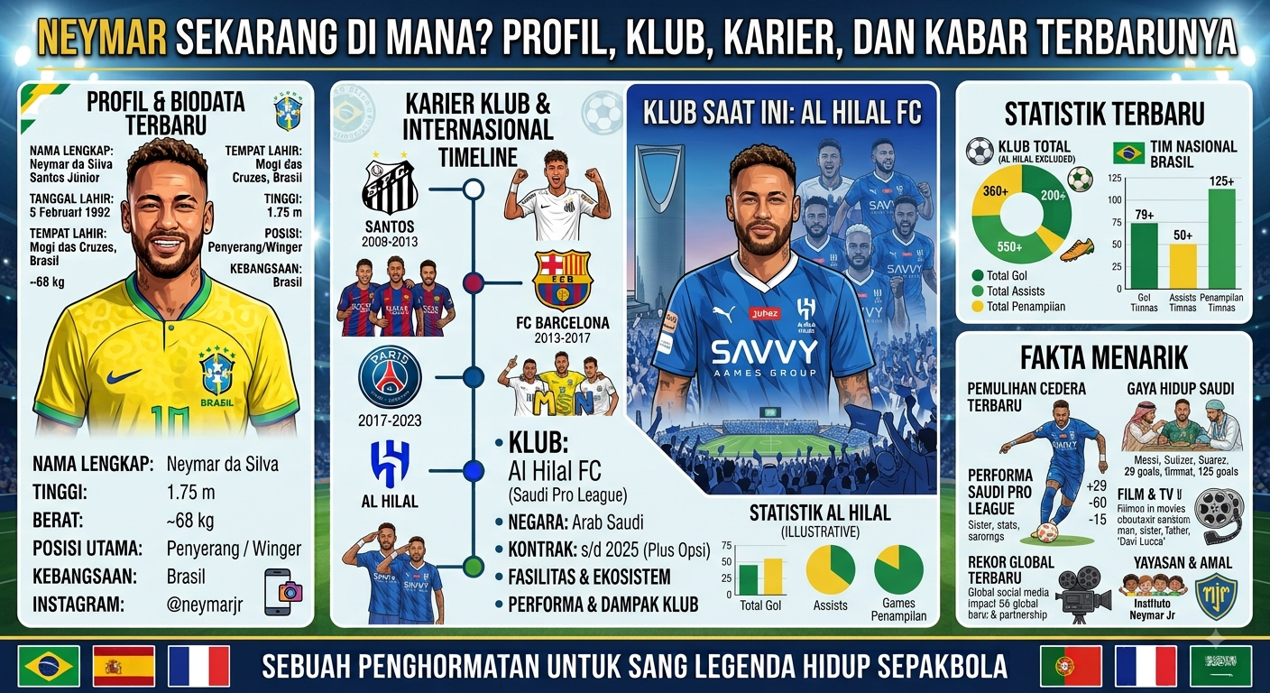 Neymar Sekarang di Mana? Profil, Klub, Karier, dan Kabar Terbarunya