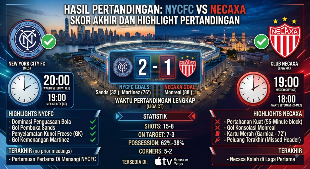 Hasil New York City FC vs Necaxa: Skor Akhir dan Highlight Pertandingan