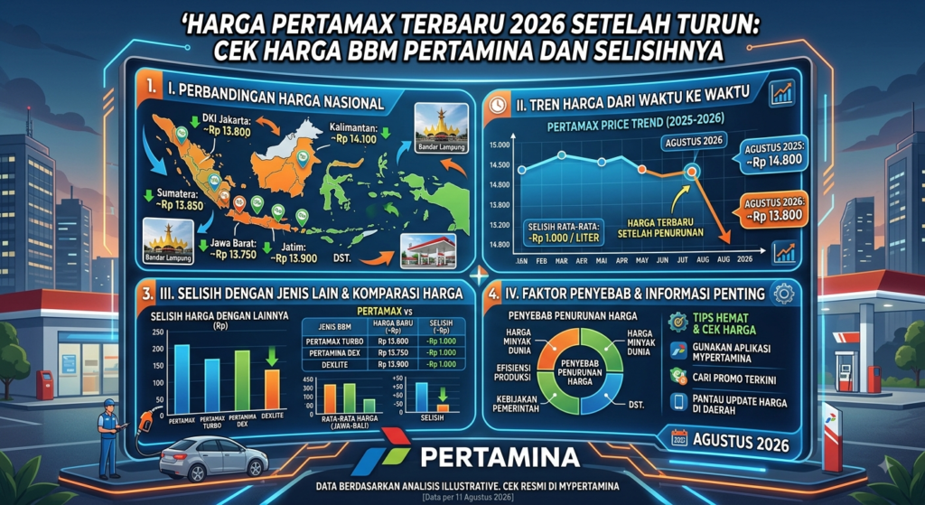 Harga Pertamax Terbaru 2026 Setelah Turun: Cek Harga BBM Pertamina dan Selisihnya. buatkan saya gambar Dari judul ini