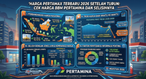 Harga Pertamax Terbaru 2026 Setelah Turun: Cek Harga BBM Pertamina dan Selisihnya. buatkan saya gambar Dari judul ini