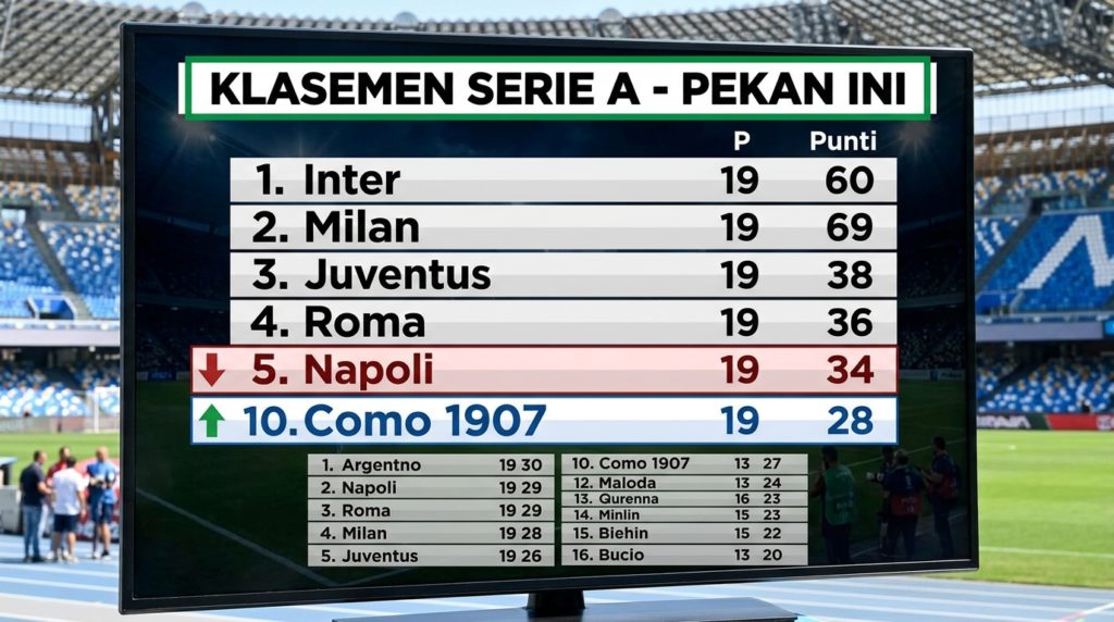 Klasemen Liga Italia Pekan Ini: Posisi Como Merangkak Naik, Napoli Keluar dari Big Four