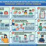 # Apa yang Harus Dilakukan Setelah Terjadi Kecelakaan? Panduan Lengkap untuk Korban **Meta Description:** Bingung apa yang harus dilakukan setelah terjadi kecelakaan? Simak panduan lengkap untuk korban kecelakaan lalu lintas, mulai dari memastikan keselamatan, menghubungi pihak berwenang, hingga proses klaim asuransi. ## Apa yang Harus Dilakukan Setelah Terjadi Kecelakaan? Panduan Lengkap untuk Korban Kecelakaan lalu lintas merupakan peristiwa yang tidak diinginkan, tetapi dapat terjadi kapan saja dan menimpa siapa saja. Dalam situasi seperti ini, banyak orang merasa panik sehingga kesulitan mengambil keputusan yang tepat. Padahal, tindakan yang dilakukan beberapa menit setelah kecelakaan dapat memengaruhi keselamatan korban, kelancaran penanganan di lokasi, hingga proses hukum dan klaim asuransi di kemudian hari. Mengetahui apa yang harus dilakukan setelah terjadi kecelakaan sangat penting, baik bagi pengemudi mobil, pengendara motor, maupun penumpang. Dengan memahami langkah-langkah yang benar, Anda dapat melindungi diri sendiri, membantu korban lain, dan mengurangi risiko masalah yang lebih besar. Artikel ini membahas panduan lengkap yang dapat dijadikan acuan ketika mengalami atau menyaksikan kecelakaan di jalan raya. ## Tetap Tenang dan Jangan Panik Reaksi pertama setelah kecelakaan sering kali adalah panik atau bingung. Namun, usahakan untuk tetap tenang agar dapat berpikir jernih dan mengambil keputusan yang tepat. Tarik napas perlahan, periksa kondisi diri sendiri, lalu lihat apakah ada orang lain yang membutuhkan bantuan. Hindari mengambil tindakan terburu-buru yang justru dapat memperburuk keadaan. Sikap tenang akan membantu Anda berkomunikasi dengan pihak lain, petugas medis, maupun aparat kepolisian secara lebih efektif. ## Pastikan Keselamatan Diri dan Orang Lain Langkah pertama setelah kecelakaan adalah memastikan keselamatan seluruh orang yang terlibat. Jika kondisi memungkinkan: * Matikan mesin kendaraan. * Aktifkan lampu hazard. * Gunakan segitiga pengaman jika tersedia. * Pindahkan diri ke tempat yang lebih aman apabila ada risiko kebakaran atau kecelakaan lanjutan. * Jauhkan diri dari kendaraan yang mengeluarkan asap atau mengalami kebocoran bahan bakar. Apabila kendaraan berada di lokasi yang berbahaya, seperti tikungan tajam atau jalan dengan lalu lintas padat, berhati-hatilah agar tidak terjadi kecelakaan berikutnya. ## Periksa Kondisi Korban Setelah memastikan diri aman, periksa kondisi seluruh korban. Perhatikan apakah ada: * Luka terbuka. * Pendarahan. * Kesulitan bernapas. * Penurunan kesadaran. * Cedera pada kepala, leher, atau tulang belakang. Jika terdapat korban dengan cedera serius, jangan memindahkan mereka sembarangan kecuali terdapat ancaman langsung, seperti kebakaran atau ledakan. Memindahkan korban tanpa teknik yang tepat dapat memperparah cedera. ## Hubungi Layanan Darurat Apabila terdapat korban luka atau kerusakan yang cukup serius, segera hubungi layanan darurat atau pihak berwenang. Sampaikan informasi berikut: * Lokasi kejadian secara jelas. * Jumlah kendaraan yang terlibat. * Jumlah korban. * Kondisi korban. * Potensi bahaya di lokasi, seperti kebocoran bahan bakar atau kemacetan. Informasi yang lengkap akan membantu petugas memberikan penanganan yang lebih cepat dan tepat. ## Berikan Pertolongan Pertama Jika Mampu Jika Anda memiliki pengetahuan mengenai pertolongan pertama, berikan bantuan sesuai kemampuan sambil menunggu tenaga medis tiba. Beberapa tindakan dasar meliputi: * Menghentikan pendarahan dengan menekan luka menggunakan kain bersih. * Menenangkan korban. * Membantu korban tetap sadar jika memungkinkan. * Menjaga korban tetap hangat menggunakan jaket atau selimut. Hindari memberikan makanan atau minuman kepada korban yang mengalami cedera serius, terutama jika mereka akan menjalani tindakan medis. ## Dokumentasikan Lokasi Kecelakaan Dokumentasi sangat penting untuk membantu proses penyelidikan dan klaim asuransi. Ambil foto atau video yang menunjukkan: * Posisi kendaraan. * Kerusakan kendaraan. * Kondisi jalan. * Marka jalan. * Rambu lalu lintas. * Bekas pengereman. * Kondisi cuaca. * Sudut pandang sekitar lokasi. Dokumentasi ini dapat menjadi bukti apabila terjadi perbedaan keterangan antara pihak-pihak yang terlibat. ## Catat Identitas Pihak yang Terlibat Pastikan Anda mencatat informasi penting dari seluruh pihak yang terlibat dalam kecelakaan. Informasi tersebut meliputi: * Nama lengkap. * Nomor telepon. * Alamat. * Nomor polisi kendaraan. * Jenis kendaraan. * Nama perusahaan asuransi (jika ada). Apabila terdapat saksi mata, mintalah izin untuk mencatat nama dan nomor kontak mereka. Kesaksian mereka dapat membantu menjelaskan kronologi kejadian apabila diperlukan. ## Hindari Perdebatan di Lokasi Setelah kecelakaan, emosi sering kali memuncak. Namun, hindari menyalahkan atau berdebat dengan pihak lain di lokasi kejadian. Fokuslah pada keselamatan, pengumpulan informasi, dan menunggu proses yang dilakukan oleh pihak berwenang. Biarkan penyebab kecelakaan ditentukan berdasarkan bukti dan hasil penyelidikan. Sikap yang tenang dan kooperatif akan membantu proses penyelesaian berjalan lebih lancar. ## Laporkan kepada Kepolisian Dalam banyak kasus, terutama yang melibatkan korban luka, kerusakan besar, atau perselisihan, laporan kepada kepolisian sangat penting. Laporan resmi dapat digunakan sebagai dokumen pendukung untuk: * Klaim asuransi. * Proses hukum. * Penyelesaian sengketa. * Administrasi kendaraan. Pastikan Anda memberikan keterangan yang jujur dan sesuai dengan fakta yang terjadi. ## Hubungi Perusahaan Asuransi Jika kendaraan Anda dilindungi asuransi, segera laporkan kejadian sesuai prosedur yang berlaku. Biasanya perusahaan asuransi akan meminta: * Nomor polis. * Foto kendaraan. * Kronologi kejadian. * Laporan kepolisian (jika diperlukan). * Dokumen identitas. Melaporkan kecelakaan sesegera mungkin dapat mempercepat proses penanganan klaim. ## Periksa Kondisi Kesehatan Setelah Kecelakaan Meskipun merasa baik-baik saja, sebaiknya tetap menjalani pemeriksaan kesehatan. Beberapa cedera, seperti gegar otak ringan, cedera leher (whiplash), atau perdarahan internal, mungkin tidak langsung menunjukkan gejala. Pemeriksaan medis membantu memastikan tidak ada cedera tersembunyi yang dapat membahayakan kesehatan di kemudian hari. Simpan seluruh hasil pemeriksaan dan kuitansi biaya pengobatan sebagai dokumentasi apabila diperlukan untuk proses asuransi atau administrasi lainnya. ## Evaluasi Penyebab Kecelakaan Setelah situasi terkendali, luangkan waktu untuk mengevaluasi penyebab kecelakaan secara objektif. Beberapa pertanyaan yang dapat dijadikan bahan evaluasi: * Apakah kecepatan kendaraan sudah sesuai? * Apakah kondisi kendaraan dalam keadaan baik? * Apakah cuaca memengaruhi perjalanan? * Apakah ada pelanggaran lalu lintas? * Apakah konsentrasi terganggu saat berkendara? Evaluasi ini penting agar kejadian serupa tidak terulang di masa mendatang. ## Cara Mencegah Kecelakaan Terulang Setelah mengalami kecelakaan, lakukan beberapa langkah pencegahan berikut: * Selalu patuhi aturan lalu lintas. * Hindari menggunakan ponsel saat berkendara. * Lakukan servis kendaraan secara rutin. * Gunakan helm atau sabuk pengaman. * Berkendara sesuai batas kecepatan. * Istirahat apabila merasa lelah. * Tingkatkan kemampuan berkendara melalui pelatihan keselamatan. Keselamatan di jalan merupakan tanggung jawab bersama. Semakin disiplin setiap pengguna jalan, semakin kecil risiko terjadinya kecelakaan. ## Kesimpulan Mengetahui apa yang harus dilakukan setelah terjadi kecelakaan merupakan bekal penting bagi setiap pengguna jalan. Langkah-langkah seperti tetap tenang, memastikan keselamatan diri dan orang lain, menghubungi layanan darurat, memberikan pertolongan pertama sesuai kemampuan, mendokumentasikan lokasi kejadian, mencatat identitas pihak yang terlibat, hingga melaporkan kejadian kepada kepolisian dan perusahaan asuransi dapat membantu mempercepat penanganan serta mengurangi potensi masalah di kemudian hari. Selain itu, pemeriksaan kesehatan setelah kecelakaan tidak boleh diabaikan meskipun tidak ada keluhan yang langsung terasa. Cedera tertentu dapat muncul beberapa jam atau bahkan beberapa hari setelah kejadian. Pada akhirnya, tindakan terbaik adalah mencegah kecelakaan sejak awal dengan berkendara secara aman, mematuhi aturan lalu lintas, menjaga kondisi kendaraan, dan selalu mengutamakan keselamatan. Dengan kesiapan menghadapi situasi darurat serta kesadaran untuk berkendara secara bertanggung jawab, setiap orang dapat berperan dalam menciptakan lingkungan lalu lintas yang lebih aman bagi semua.