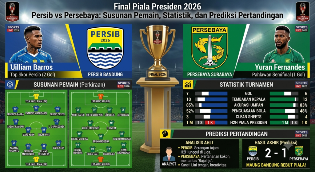 Final Piala Presiden 2026 Persib vs Persebaya: Susunan Pemain, Statistik, dan Prediksi Pertandingan
