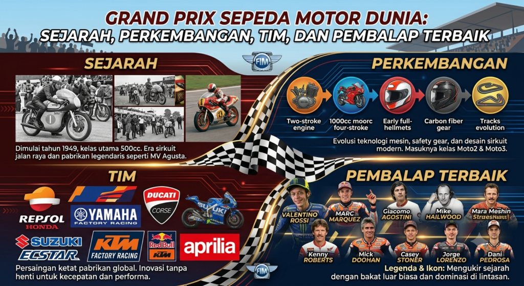 Grand Prix Sepeda Motor Dunia: Sejarah, Perkembangan, Tim, dan Pembalap Terbaik