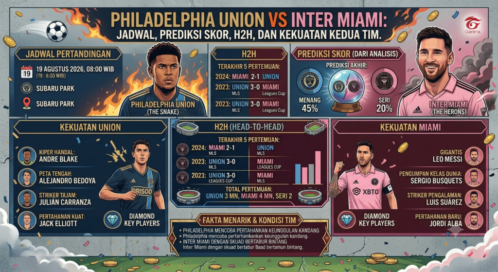 Philadelphia Union vs Inter Miami: Jadwal, Prediksi Skor, H2H, dan Kekuatan Kedua Tim