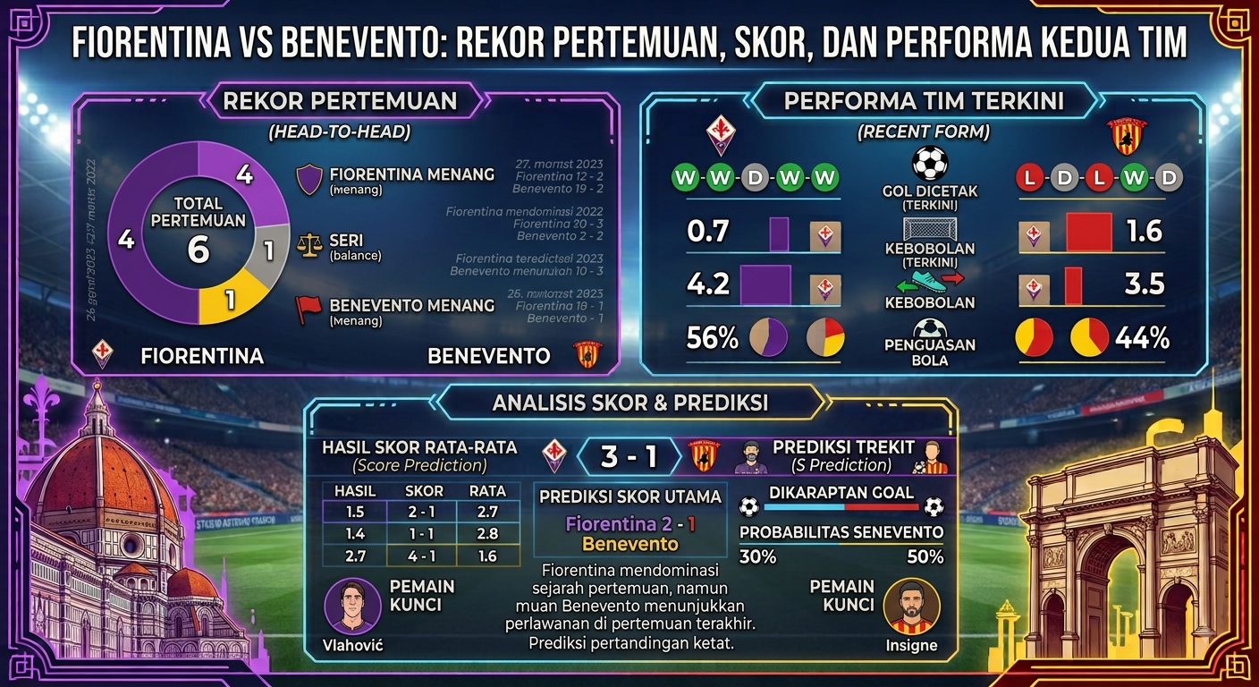 Fiorentina vs Benevento: Rekor Pertemuan, Skor, dan Performa Kedua Tim