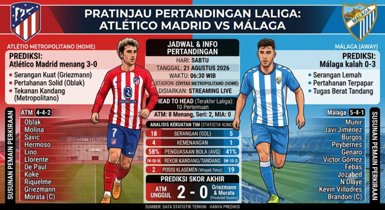 Atlético Madrid vs Málaga: Jadwal, Prediksi Skor, H2H, dan Analisis Kekuatan Tim