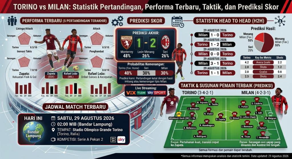 Torino vs Milan: Statistik Pertandingan, Performa Terbaru, Taktik, dan Prediksi Skor