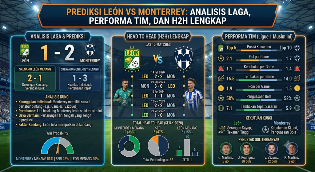 Prediksi León vs Monterrey: Analisis Laga, Performa Tim, dan H2H Lengkap