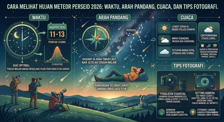 Cara Melihat Hujan Meteor Perseid 2026: Waktu, Arah Pandang, Cuaca, dan Tips Fotografi