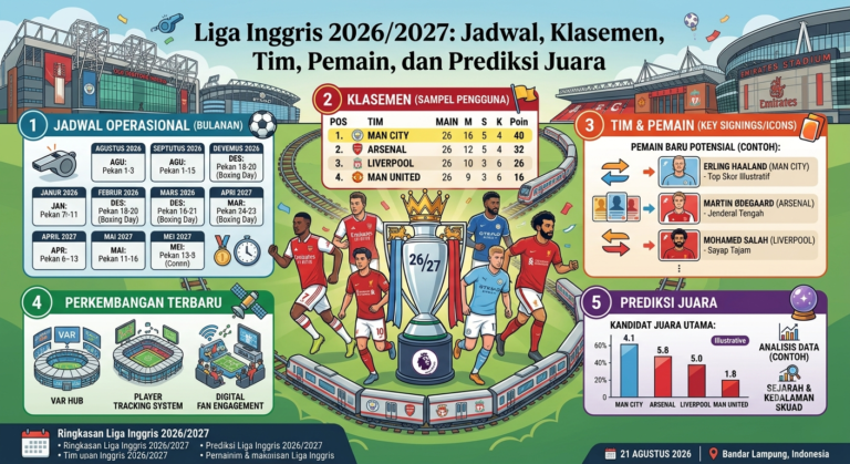 Liga Inggris 2026/2027: Jadwal, Klasemen, Tim, Pemain, dan Prediksi Juara
